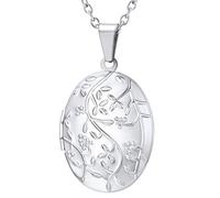 U7 Blumen Zweig Oval Medaillons für Damen Retro Medaillon zum Öffnen für Bilder Foto Halskette Anhänger Amulett Souvenir Rosenquarz Kette Kettenanhänger Mode Schmuck für Weihnacht Oktoberfest