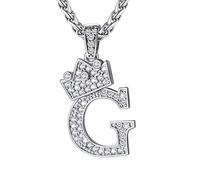 U7 Buchstabenanhänger für Herren Jungen Buchstaben Halskette Anhänger mit Zirkonia Crown Letter G Initiale Anfangsbuchstaben Kette Silber Collier Krone Kettenanhänger Halsreif Halsschmuck für Vater