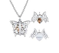 U7 Damen Halskette mit Hohler Schmetterling Anhänger Foto Kette mit Gravur Medaillon zum Öffnen für Bilder Fotoanhänger mit Bilder Memorial Kette Collier Locket Necklace Modeschmuck für Jahrestag
