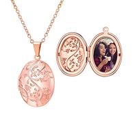 U7 Damen Oval Medaillon Custom Retro Blumen Zweig Medaillon zum Öffnen für Bilder Foto Rosegold Halskette Anhänger Amulett Souvenir Freundschaftskette Kettenanhänger Mode Schmuck für Vatertag