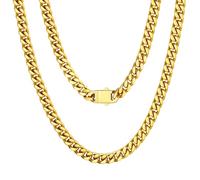 U7 Edelstahlkette Herren Miami Panzerkette Männer Halskette Gold Kette Herren Gliederkette Vergoldet Miami Kubanisch Kette 5mm Halskette Edelstahl Ketten Metallkette Halsreif Modeschmuck für Freund