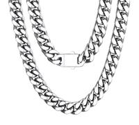 U7 Gliederkette Silber Kette Herren Panzerkette Miami Kubanisch Kette 12mm Halskette Edelstahl Männer Silber Halsreif 61cm Lang Metallkette Rapper Kette Halsschmuck Modeschmuck für Valentinstag