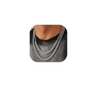 U7 Gliederkette Silber Kette Herren Panzerkette Miami Kubanisch Kette 7mm Halskette Edelstahl Männer Silber Halsreif 46cm Metallkette Schwer Glieder Link Chain Halsschmuck Modeschmuck für Verlobung