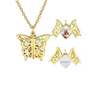 U7 Gold Kette für Damen Hohler Schmetterling Anhänger Halskette mit Bild Fotokette mit Gravur Medaillon zum Öffnen für Bilder Memorial Kette Fotoanhänger Collier Modeschmuck für Weihnachten