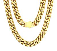U7 Gold Kette Herren Miami Panzerkette für Männer Halskette Edelstahl Ketten Herren Schicke Goldene Gliederkette Miami Kubanisch Kette 12mm Metallkette Halsreif Halsschmuck Modeschmuck für Sohn