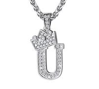 U7 Halsreif Kette mit Buchstaben U Damen Mädchen Glücksanhänger Kette Silber Letter Krone Anhänger Halskette Collier Crown Halsschmuck Initiale Anfangsbuchstaben Halsband Modeschmuck für Verlobung
