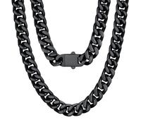 U7 Herren Halskette Edelstahl Männer Panzerkette 12mm Miami Kubanisch Ketten für Herren Schwarz Gliederkette Edelstahl Herrenkette Schwarz Halsreif Metallkette Halsschmuck Modeschmuck für Vatertag