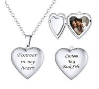 U7 Herz Anhänger Halskette für Damen Mädchen Weißgold I love you to the moon and back Gravur Medaillon zum Öffnen Foto Bilder Amulett Custom Herzanhänger Foto Schmuck für Valentinstag Muttertag