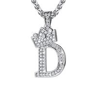 U7 Initial Buchstaben D Kette für Damen Collier Glücksbringer Halskette mit Krone Buchstaben Anhänger Silber Crown Letter Necklace Glücksanhänger Rock Halsreif Halsschmuck Modeschmuck für Mutter