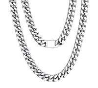U7 Kette Herren Edelstahl Halskette Männer Miami Kubanisch Ketten 9mm Breit Gliederkette Panzerkette Jungen Halsreif Silber Miami Metallkette Edelstahlkette Halsschmuck Modeschmuck für Geburtstag