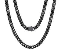 U7 Miami Panzerkette Herren Halskette Schwarz Kette Herren Edelstahl Kette Männer Miami Kubanisch Kette 5mm Breit Gliederkette Miami Metallkette Halsreif Choker Halsschmuck Modeschmuck für Jahrestag