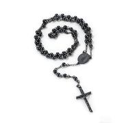 U7 Rosenkranz Kette Schwarz - Robuste Edelstahl Katholische Gebetskette mit Maria & Kreuz für Kommunion, Taufe, mit 6mm Stahlkugeln & Kreuzanhänger, Länge66+16cm