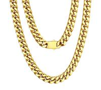 U7 Vergoldete Kette Herren Edelstahl Halskette Männer Miami Kubanisch Ketten 9mm Gliederkette Panzerkette Jungen Halsreif Gold Miami Metallkette Edelstahlkette Halsschmuck Modeschmuck für Geburtstag