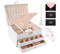 UCAMP Schmuckkasten mit 2 Schubladen,3 Ebenen,Schmuckkästchen,Schmuckschatulle für Halsketten,Ohrringe,Armbänder und Ringe mit Schlüsseln und Schlössern.Schmuckbox für Mädchen und Frauen