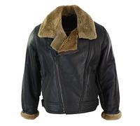 UCF Herren Lederjacke 100% Echtleder Schaffell Braun Creme Quer Reißverschluss Piloten Stil Schafsleder Jacke
