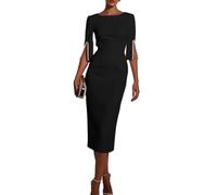 UCK-KIT Frauenkleid 3/4 Ärmel Bodycon Round Neck Elegante Kleider für Party Hochzeit Cocktail Abendkleider Partykleid Dinner Danz Tanz ausgefallener Partyball,Schwarz,L