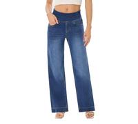 UCOOLYN Baggy Jeans Damen, Wide Leg Jeanshose Pull On High Waist Straight Damen Jean Weites Bein Damenjeans Gerades Loose Fit Hoch Taillierte Trendige Denim-Hose Denim Pants,Dunkelblau