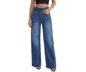 UCOOLYN Baggy Jeans Damen, Wide Leg Jeanshose Pull On High Waist Straight Damen Jean Weites Bein Damenjeans Gerades Loose Fit Hoch Taillierte Trendige Denim-Hose Denim Pants,Dunkelblau