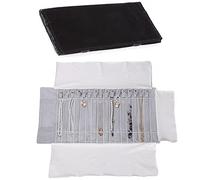 UdaLen Schmuckrolle, Samt Rolle Schmuckschatulle, transparente PVC-Netztasche staubdicht, Reise-Organizer für Schmuck, Schmuckrolle mit Taschen und Reißverschluss (Grau, Flannel)