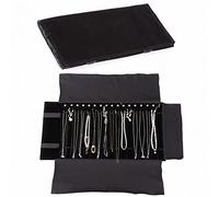 UdaLen Schmuckrolle, Samt Rolle Schmuckschatulle, transparente PVC-Netztasche staubdicht, Reise-Organizer für Schmuck, Schmuckrolle mit Taschen und Reißverschluss (Schwarz, Flannel)