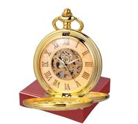 Udaney Mechanische Skelett-Taschenuhr im Vintage-Stil mit römischen Ziffern - Handaufzug Unisex-Design & Holz-Geschenkbox für Männer und Frauen, Gold, Vintage