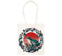 Udaytee Frosch & Lotus Japanische Kunst Beigefarbene Unisex-Einkaufstasche Aus Baumwolle Cotton Unisex Totebag Shopping