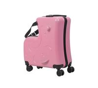 UDIYO Carry-On Luggage with Casters, Impact Resistant Rolling Children Travel Suitcase with Seat and Safety Belt, Large Capacity Carry-on Luggage with 4 Spinner Wheels (Pink)
