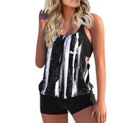 UDYSNGWMC Bikini Badeanzug Damen Damen Zweiteiler Sexy Slim Fit Bedruckter Sling Split Bikini Badeanzug Layered Badeanzug XL Schwarz