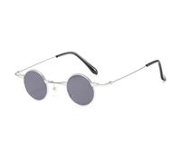 UDYSNGWMC Sonnenbrille Herren Vintage Männer Sonnenbrille Frauen Retro Punk Klein Rund Metall Gestell Bunt Sonnenbrille Mode Brille Silber-Grau