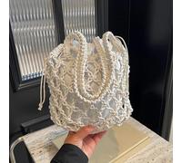 UDYSNGWMC Strohtaschen Strandtasche Damen Eimer Umhängetasche Geldbörse Handgemachte Aushöhlende Baumwolle Seil Häkeln Tasche Kleine Handtasche Für Frauen Beige