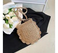 UDYSNGWMC Strohtaschen Strandtasche Frauen Handgemachte Stroh Gewebte Tasche Kleine Crossbody Umhängetasche Damen Einfache Handtasche Geldbörse Reise Strandtasche 16X6X19Cm Khaki