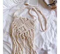 UDYSNGWMC Strohtaschen Strandtasche Gewebt Aushöhlen Umhängetaschen Crossbody Strand Reise Handtasche Weibliche Quaste Tasche Frauen Umhängetaschen Klein-Weiß