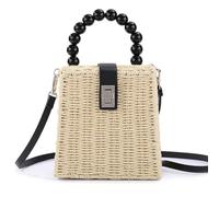 UDYSNGWMC Strohtaschen Strandtasche Handgewebte Frauen Strohtasche Damen Kleine Umhängetaschen Bohemia Strandtasche Umhängetaschen Reisetasche Weibliche Handtasche 16X10X17Cm Beige