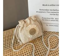 UDYSNGWMC Strohtaschen Strandtasche Lässige Stroh Crossbody Umhängetasche Frauen Gewebte Strandtasche Für Damen Rattan Handgemachte Gestrickte Kleine Eimer Handtasche 13X5X15Cm Beige