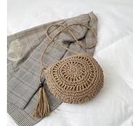 UDYSNGWMC Strohtaschen Strandtasche Rattan Gewebte Frauen Stroh Umhängetasche Kleine Clutch Geldbörse Und Handtasche Strandtasche Frau Quaste Schulter Umhängetasche Khaki