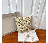UDYSNGWMC Strohtaschen Strandtasche Reise Stroh Gewebte Umhängetaschen Frauen Rattan Weide Kleine Handtasche Dame Hohle Schulter Strandtasche 24X3X25Cm Beige