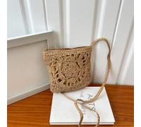 UDYSNGWMC Strohtaschen Strandtasche Reise Stroh Woven Crossbody Taschen Frauen Rattan Wicker Kleine Handtasche Lady Hollow Schulter Strandtasche 24X3X25Cm Braun