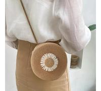 UDYSNGWMC Strohtaschen Strandtasche Runde Crossbody Umhängetasche Frauen Gewebte Strandtasche Für Damen Rattan Handgemachte Gestrickte Kleine Stroh Geldbörse Und Handtasche 16X6,5X16Cm Khakiaddfloral