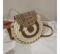 UDYSNGWMC Strohtaschen Strandtasche Runde Strohtasche Frauen Gewebte Strand Umhängetasche Damen Rattan Handgemachte Umhängetasche Böhmische Kleine Handtasche Kaffee