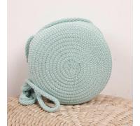 UDYSNGWMC Strohtaschen Strandtasche Runde Strohtasche Frauen Gewebte Strand Umhängetasche Für Damen Süße Schulter Rattan Handgemachte Gestrickte Kleine Handtasche 14,5 X 8,5 X 14,5 cm Mint