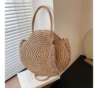 UDYSNGWMC Strohtaschen Strandtasche Strandtasche Runde Strohtaschen Für Frauen Rattan Umhängetasche Reise Handgemachte Gewebte Handtasche Mit Großer Kapazität Weibliche Shopper Tote 40X10X43Cm Khaki
