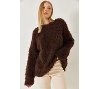 Überdimensionierter strukturierter Strickpullover mit plüschigen Details S/M