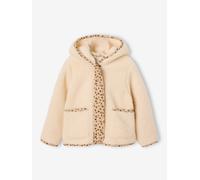 Übergangsjacke aus Teddyfleece mit Kapuze Mädchen vanille leo Gr. 158 von Vertbaudet