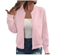 Übergangsjacke Damen Bomberjacke Blouson Sommerjacke Leichte Reißverschluss Sweatjacke Kurz Pilotenjacke Einfarbig Jacke Dünne Langarm College Jacket Mädchen Fliegerjacke Sommer Damenjacke Wanderjacke