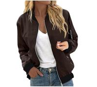 Übergangsjacke Damen Bomberjacke Damen Kurze Blouson Übergangsjacke Casual Pilotenjacke Langarm Outwear Zip Up Leichte Herbstjacke Steppjacke XL Coffee