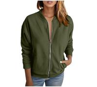 Übergangsjacke Damen Leichte Elegant Blouson Jacke Langarm Casual Sweatjacke mit College-Kragen Bomberjacke Reißverschluss Herbst Jacken,01 Grün,M