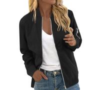 Übergangsjacke Damen Oversized Bomberjacke Casual Pilotenjacke Langarm Outwear Langarm Bomberjacke Reißverschluss Stehkragen Outwear Leichte Pilotenjacke Fliegerjacke Kurz Coat Herbst Frühling
