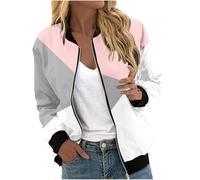 Übergangsjacke Damen Reißverschluss Bomber Jacket Weiße Jacke Vntage College Pilotenjacke Baseball-Kragen Blouson Beige Outdoorjacke Sport Style Bomberjacke (B Multicolor,S)