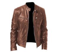 üBergangsjacke Herren,LederMotorradjacke mit Stehkragen im PunkStil Oberbekleidung Mantel für Freizeitkleidung und Reiten Winddicht