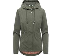 Parka RAGWEAR "DANKIRA", Damen, Gr. L, schwarz olive, Web, Obermaterial: 68% Baumwolle, 32% Polyamid, unifarben, Po-bedeckend, Jacken Parka, Mit Kordelzug zum Taillieren (43562255-L) schwarz olive
